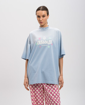 Palm Angels Blue T-shirt with logo PWAA017S25JER001