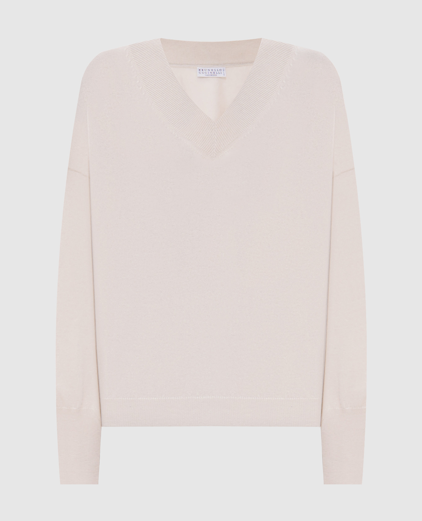 Beige cashmere pullover with monil chain Brunello Cucinelli