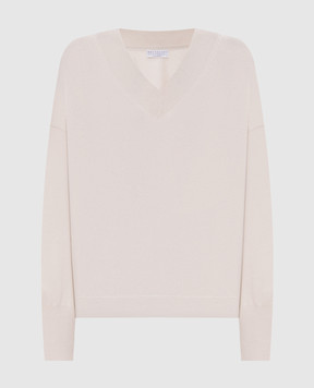 Brunello Cucinelli Beige cashmere pullover with monil chain M12190302