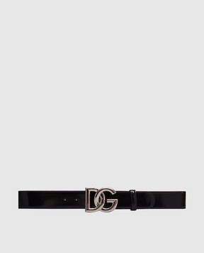 Dolce&Gabbana Black glossy leather belt with metal monogram logo BE1446AI413