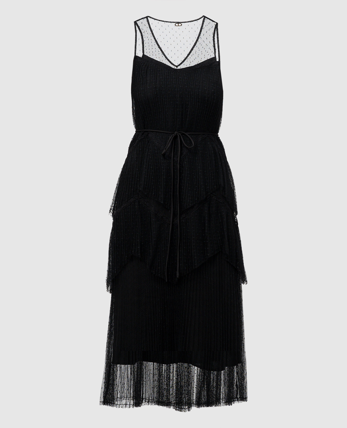 

Black mesh midi dress with ruffles Twinset