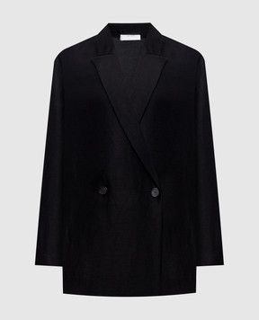 The Row Nat black double-breasted jacket with linen 8739W3789