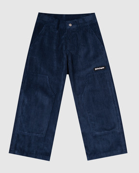 Palm Angels Children's blue corduroy pants with logo PBCF006F25FAB001612
