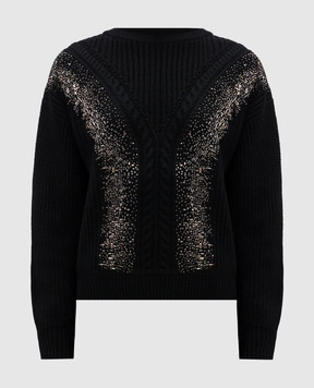Max Mara Black sweater LESSY made of wool with crystals LESSY