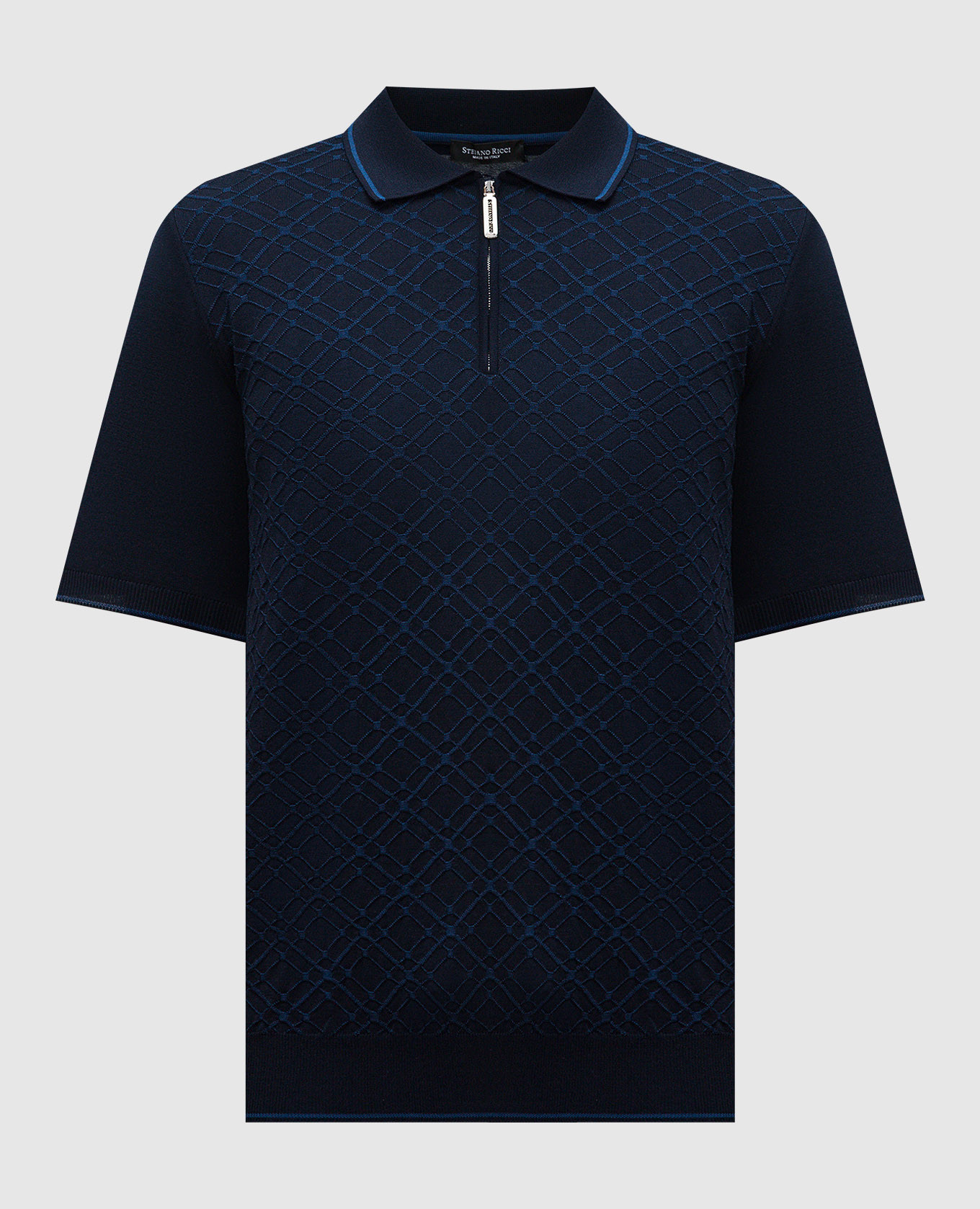 

Blue polo shirt with patterned silk Stefano Ricci