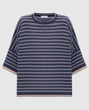 Brunello Cucinelli Blue striped wool and cashmere top M14809610