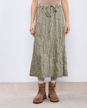 Masnada Green midi skirt with wool in a woven pattern 7753