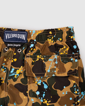 Palm Angels Children's green camouflage swim shorts PBFD001F25FAB002