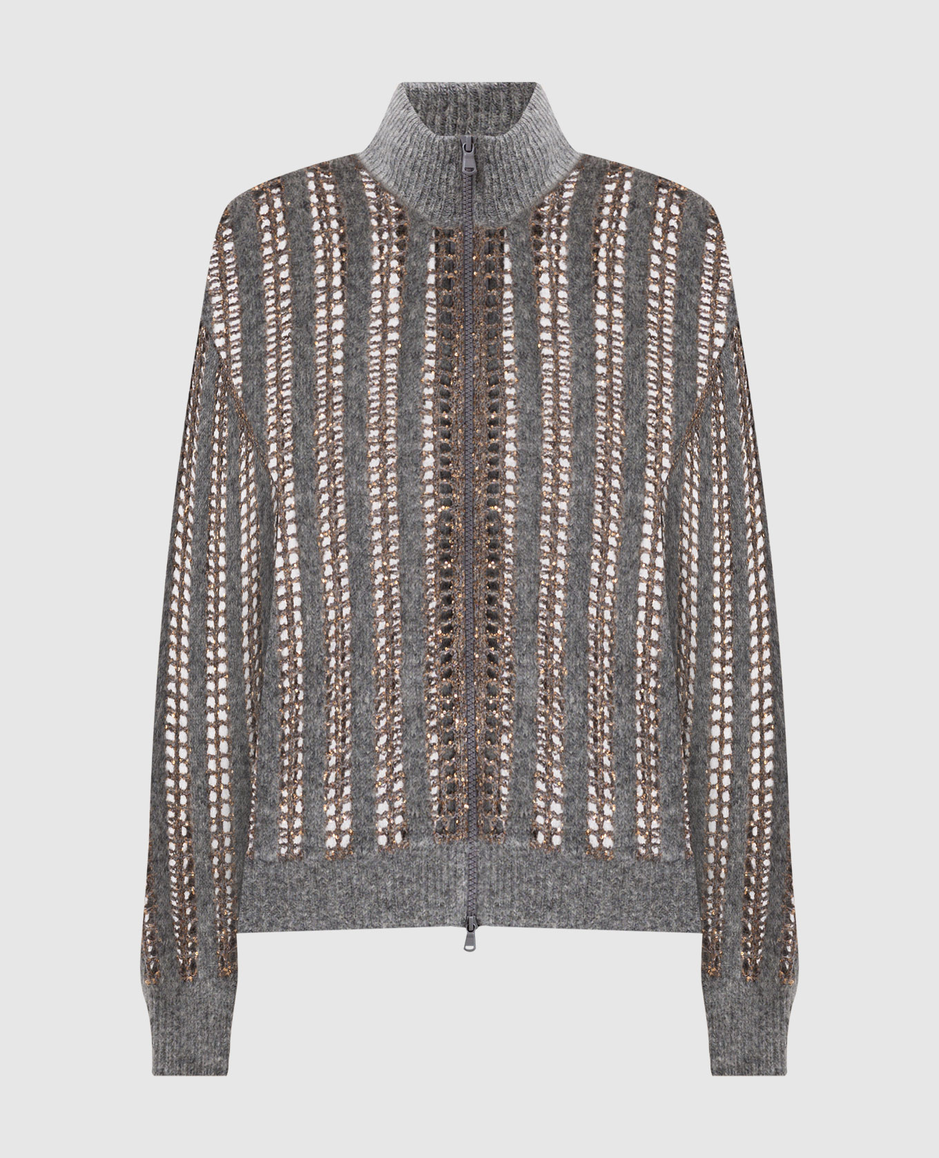 

Gray openwork Dazzling Net wool cardigan Brunello Cucinelli, Grey