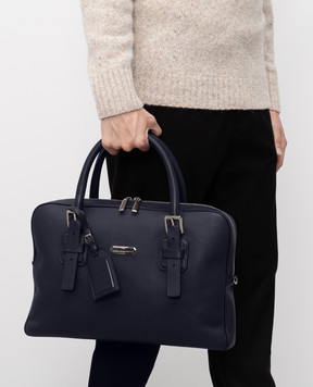 Stefano Ricci Blue leather briefcase with monogram logo ND092RCTPMR
