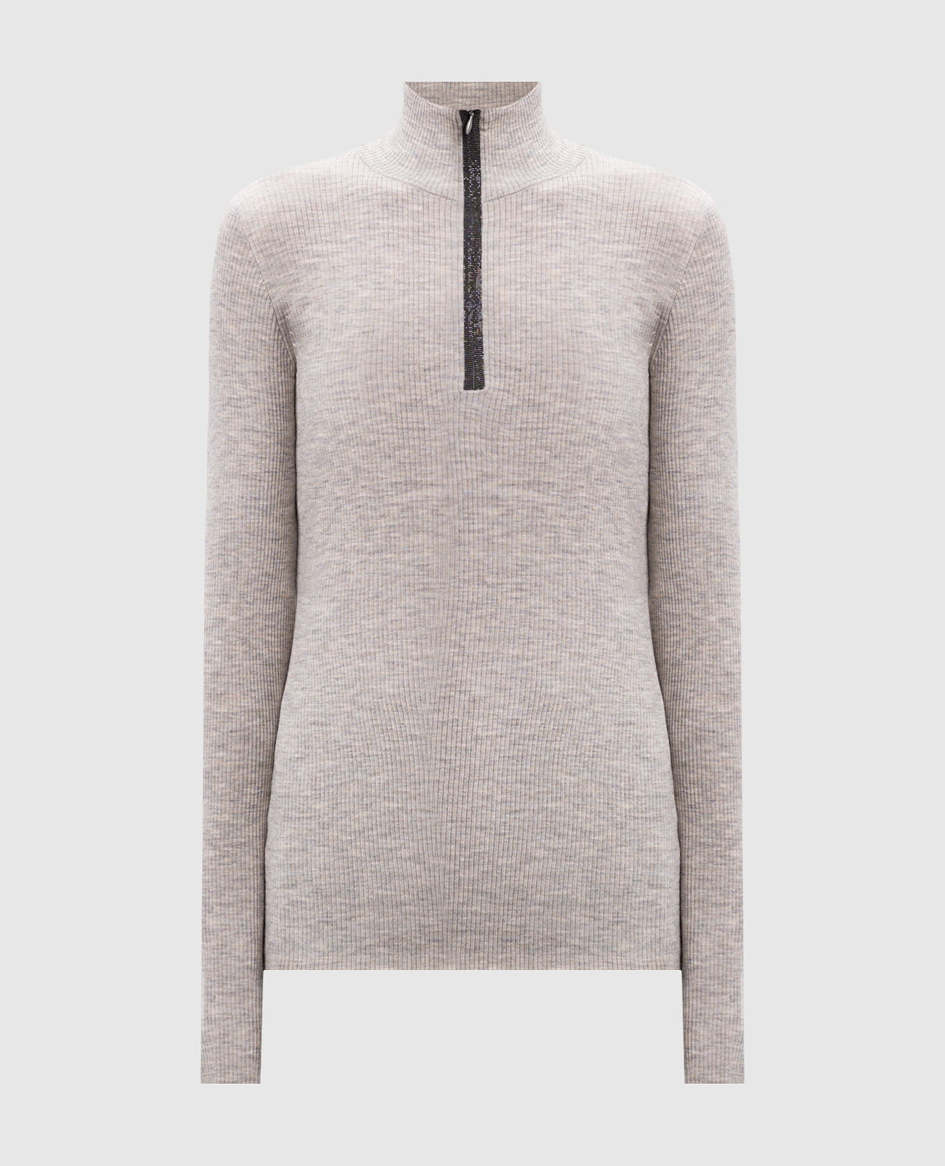 

Gray melange wool and cashmere jumper with monil chain Brunello Cucinelli, Grey