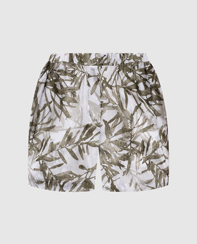 Brunello Cucinelli Green silk shorts with floral print MQ999NL699