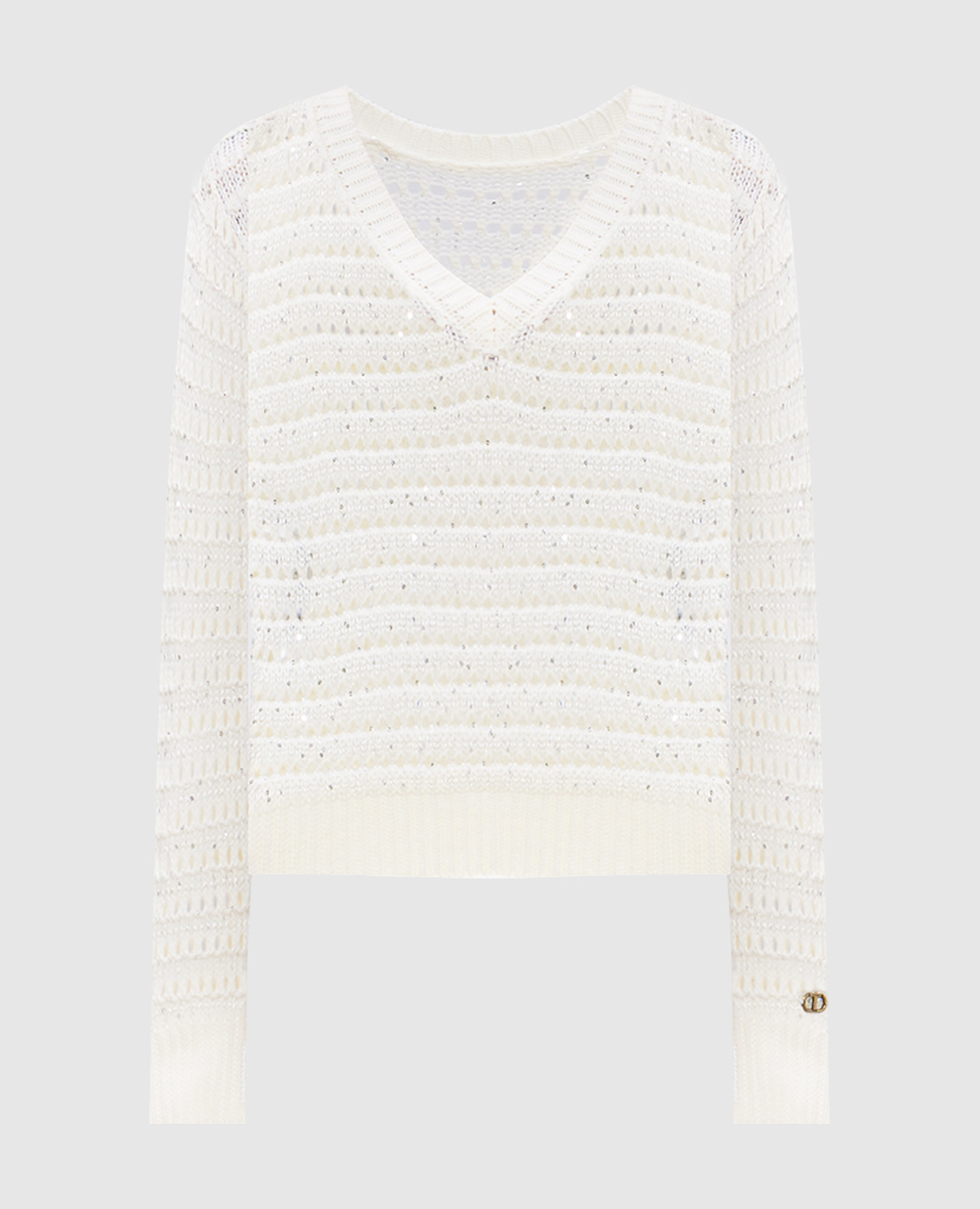 

White openwork pullover with wool and sequins Twinset, Белый