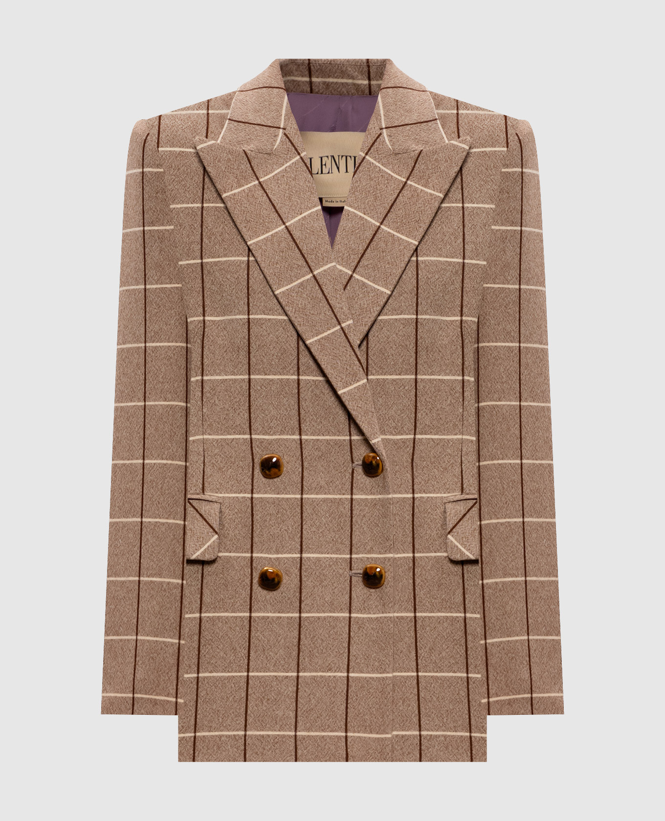 

Beige double-breasted checked wool jacket Valentino