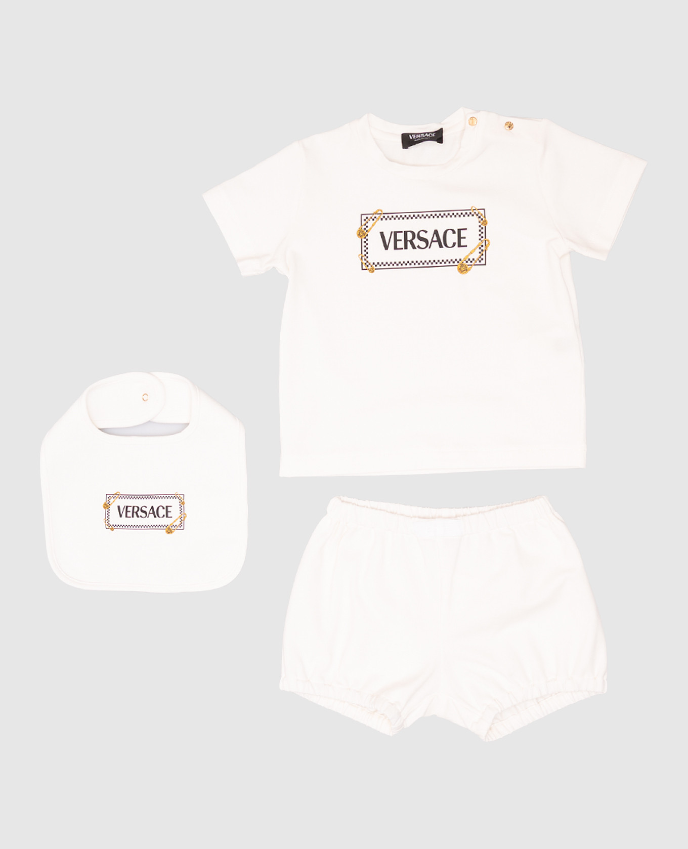 

Children's beige set of t-shirt, panties and bib Versace