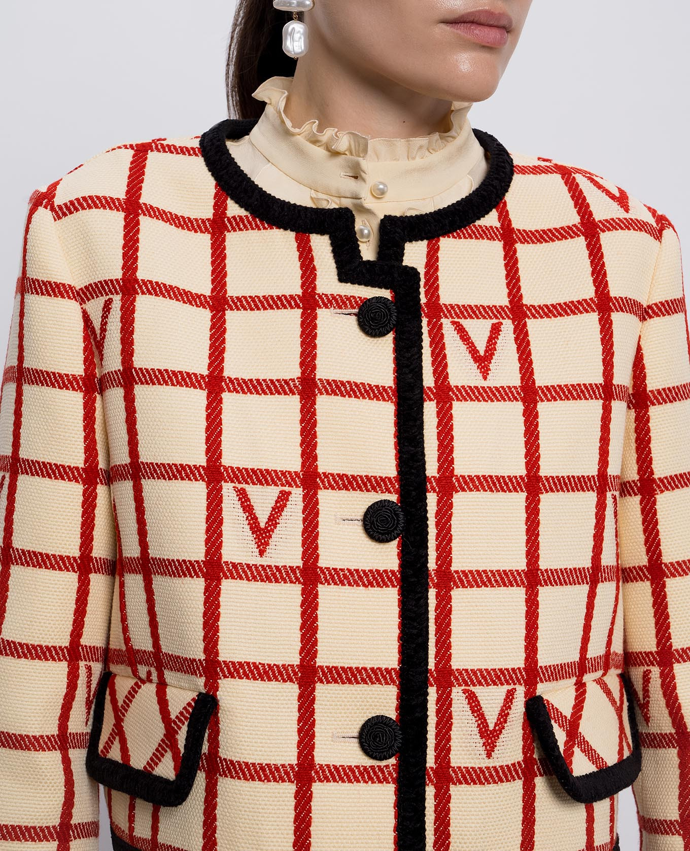 Beige checked wool jacket Valentino 5