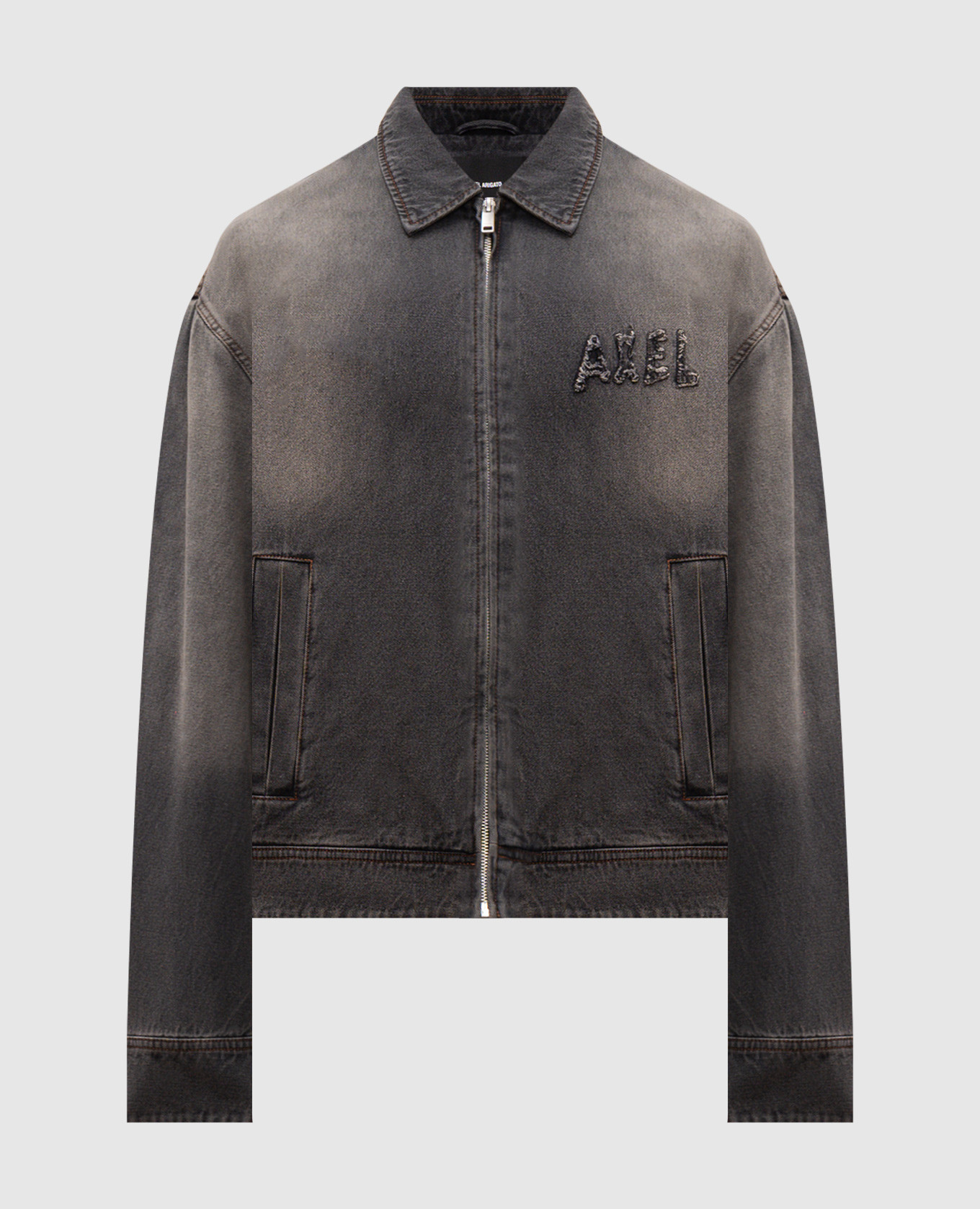 

Travis grey distressed denim jacket Axel Arigato