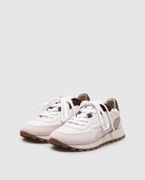 Brunello Cucinelli White leather sneakers with a monil chain MZGSG3028P