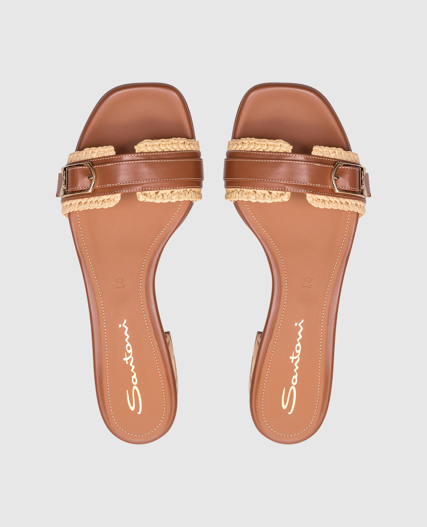 

Beige combination flip-flops with raffia Santoni