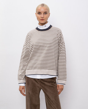 Brunello Cucinelli Beige striped wool, cashmere and silk jumper M16225110