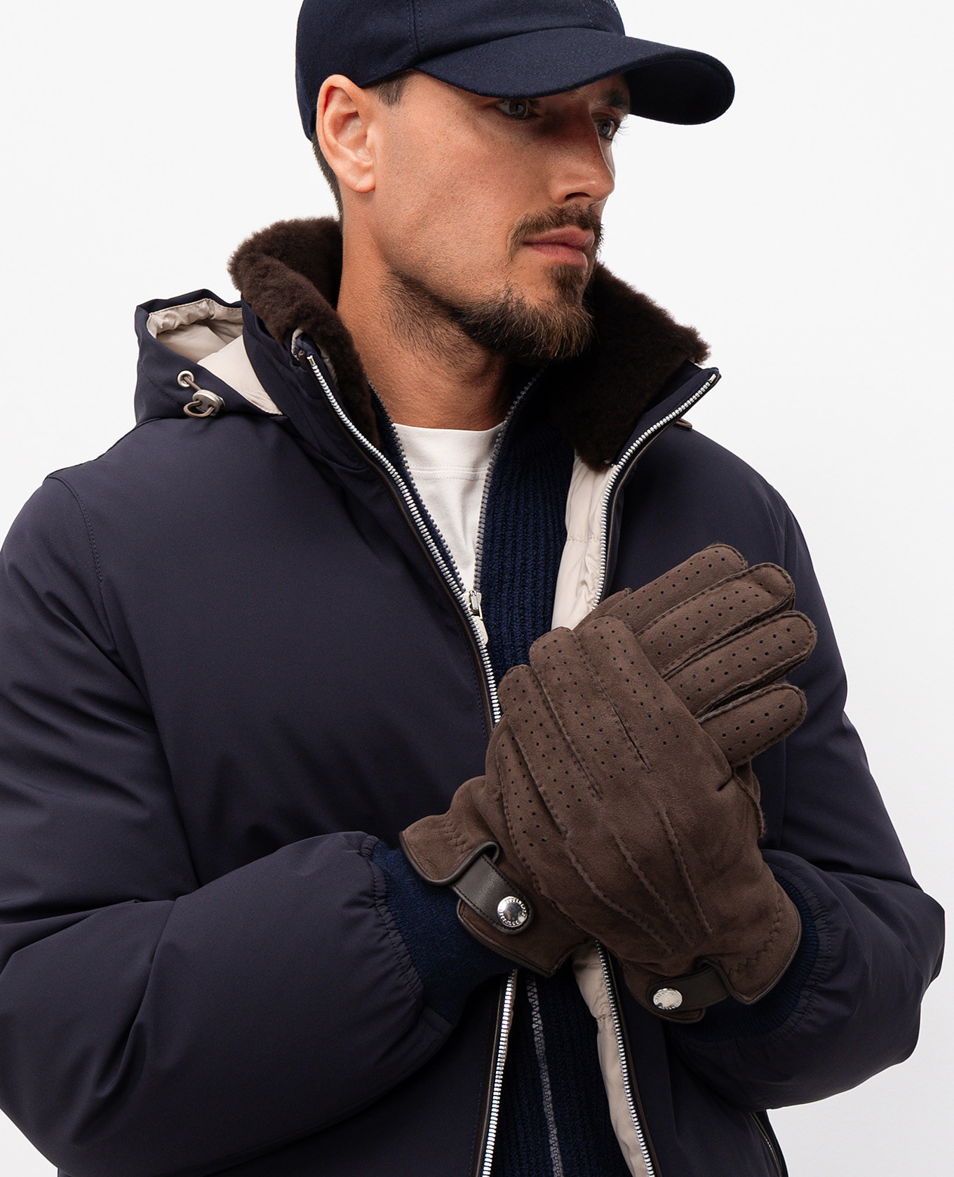 

Brown suede gloves with fur trim Brunello Cucinelli