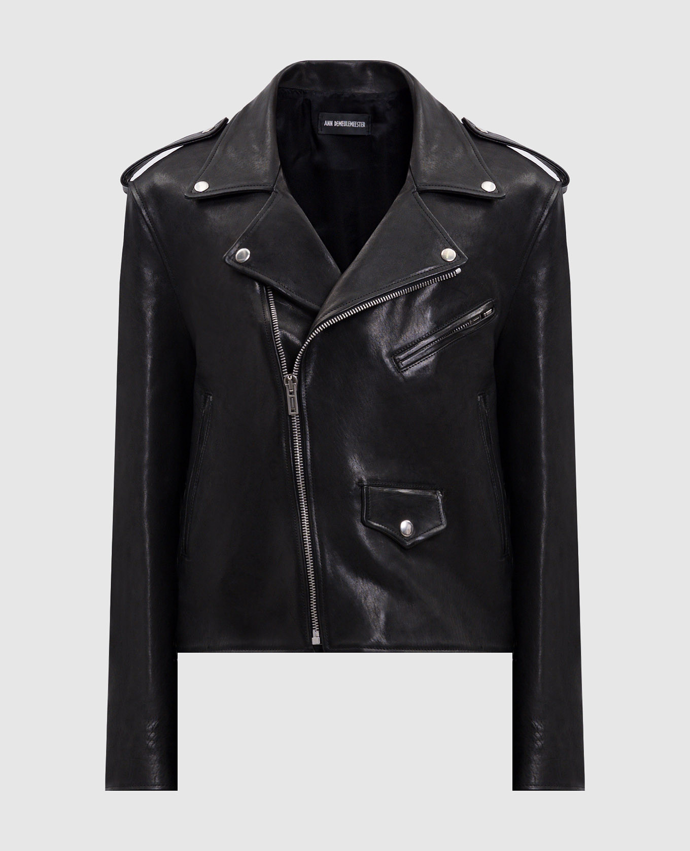 Arvid black leather biker jacket Ann Demeulemeester