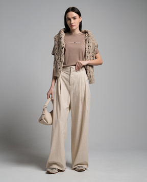 Brunello Cucinelli Beige pants with monil chain ML949P8509