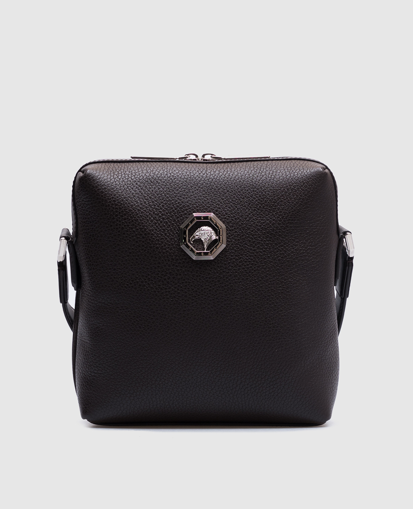 

Brown leather bag with metal eagle head logo Stefano Ricci