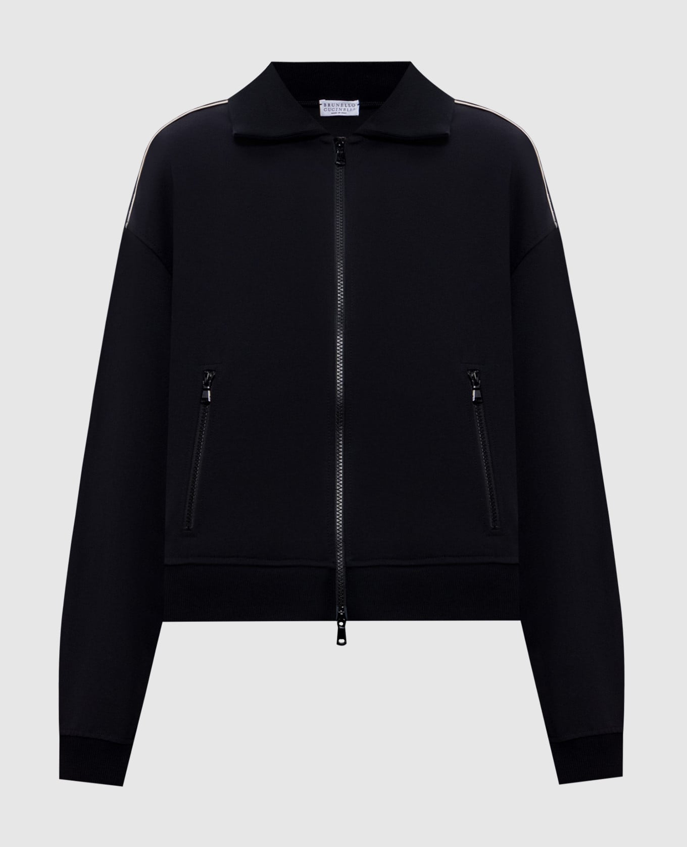 Black sports jacket with monil chain