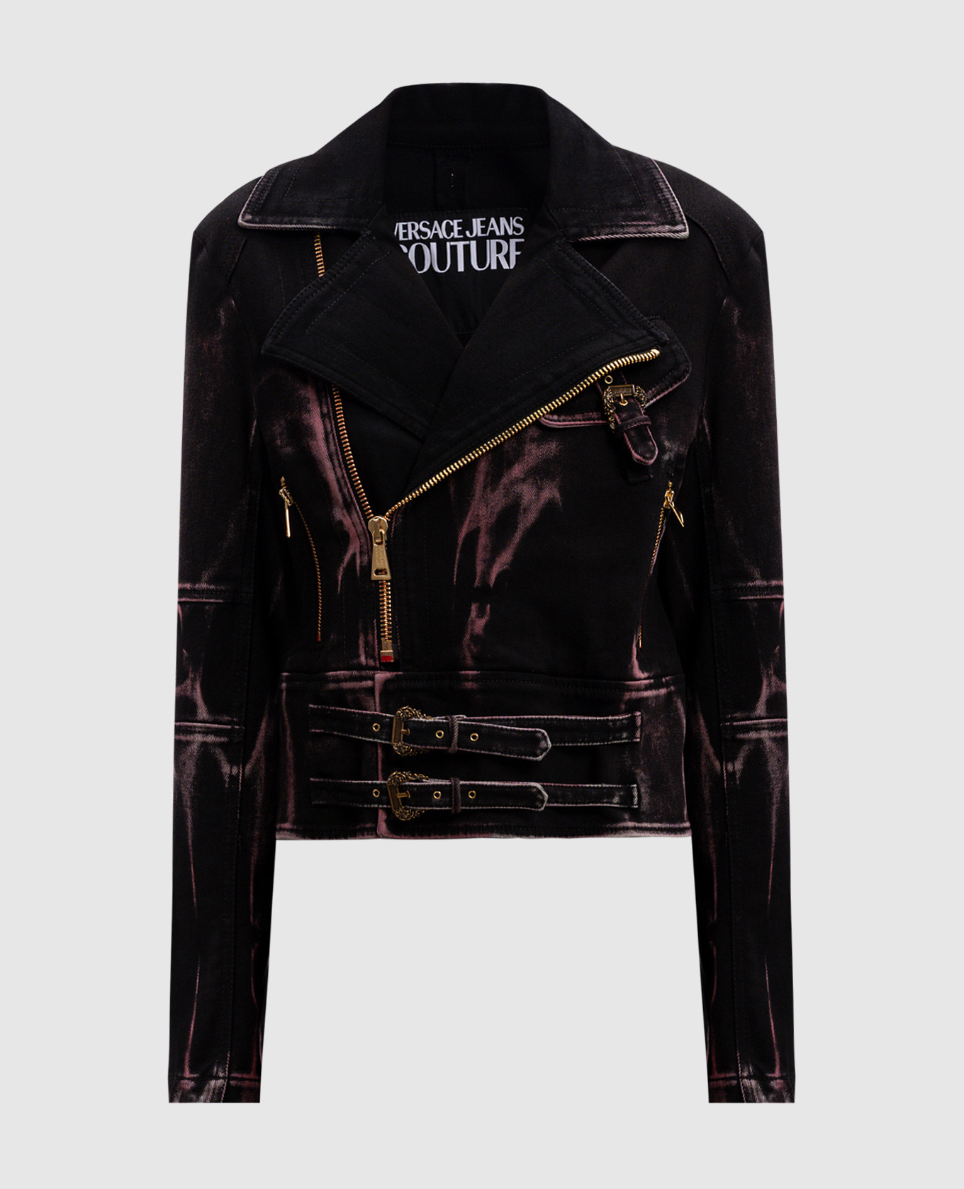 

Black denim jacket in the style of a cowhide with a marble effect Versace Jeans Couture