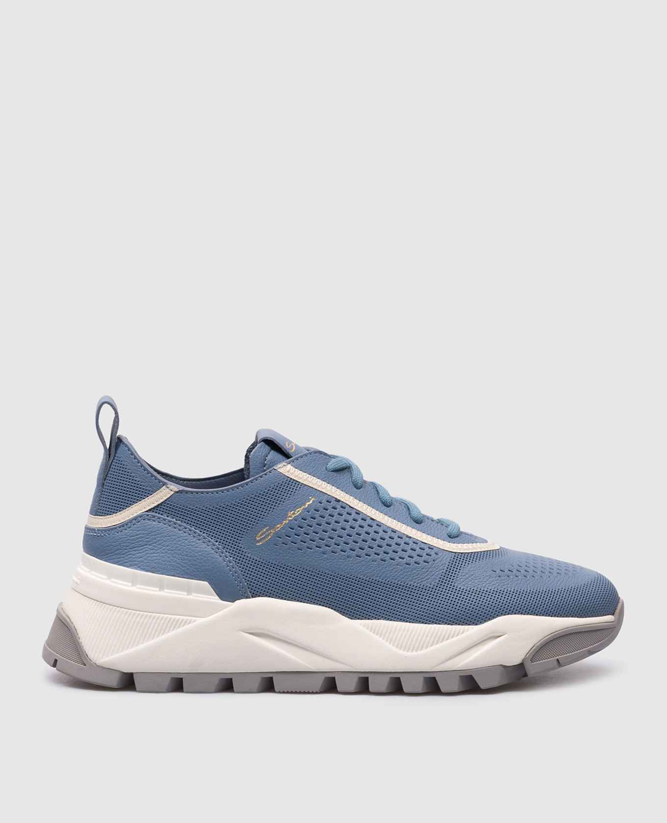 

Blue leather sneakers with logo Santoni, Light blue