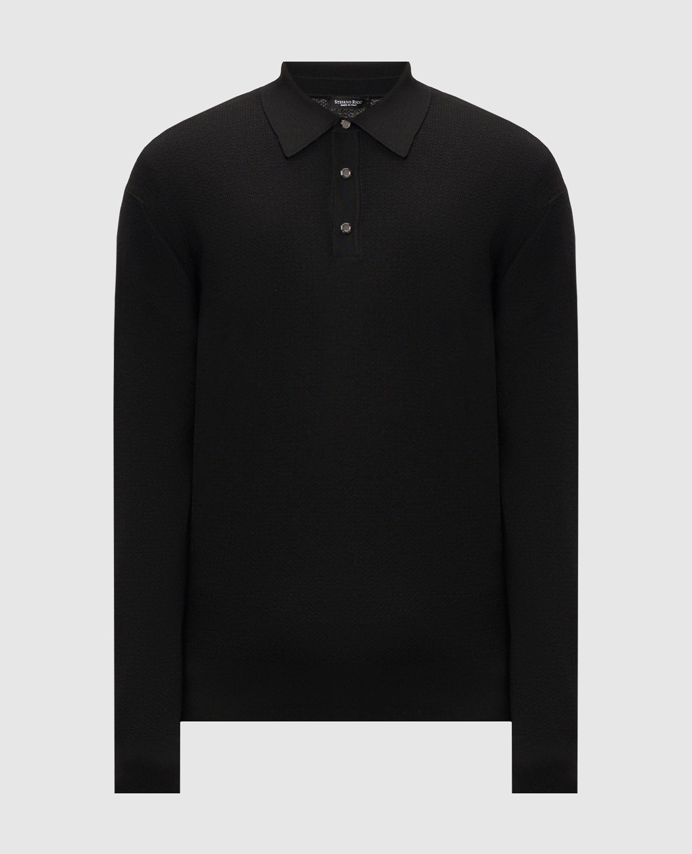 Black wool polo with a metal eagle head logo Stefano Ricci