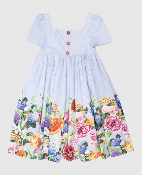 Dolce&Gabbana Children's blue striped midi dress with floral print L54DG6FI5K7812