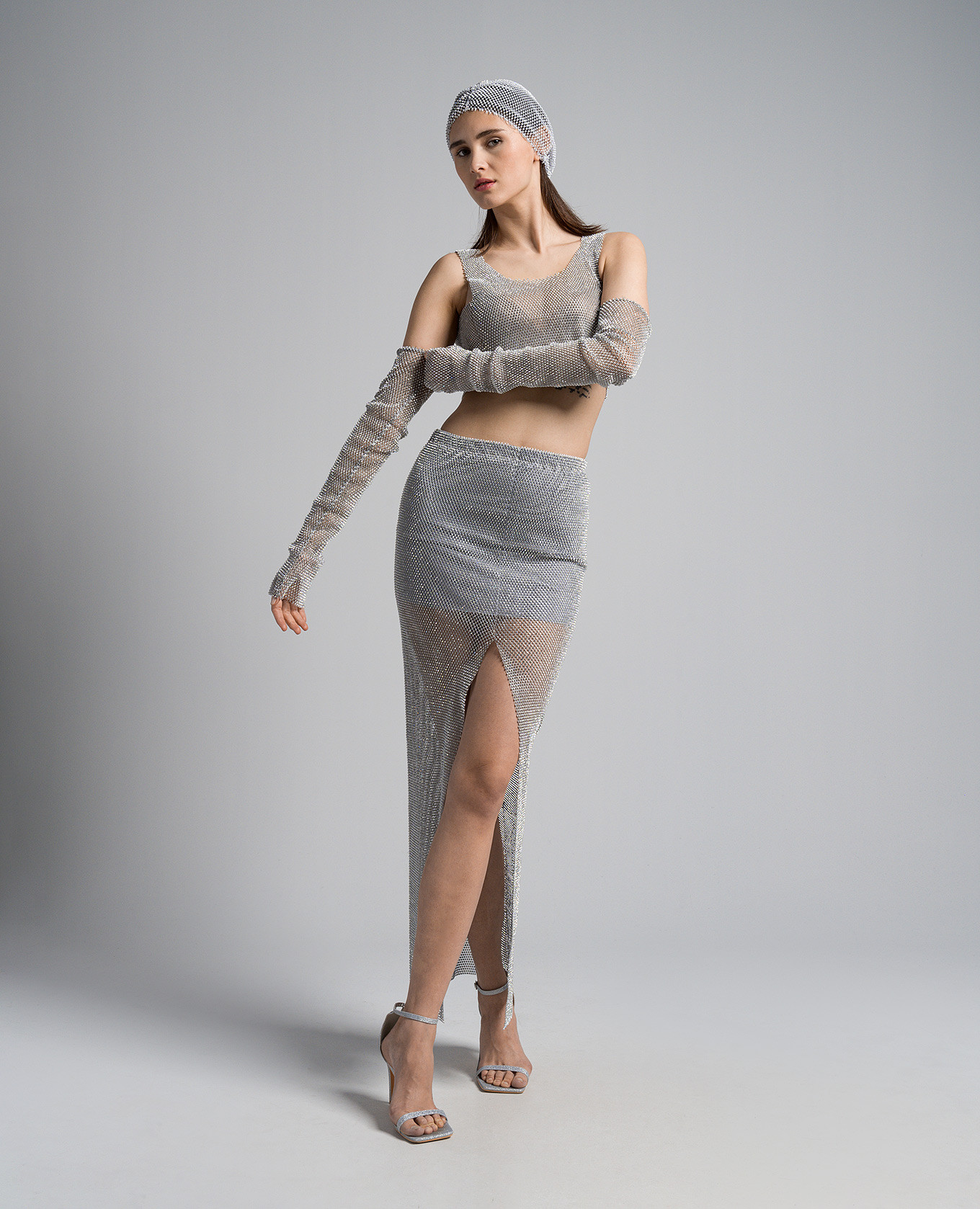 Silver maxi skirt with crystals Santa Brands 2