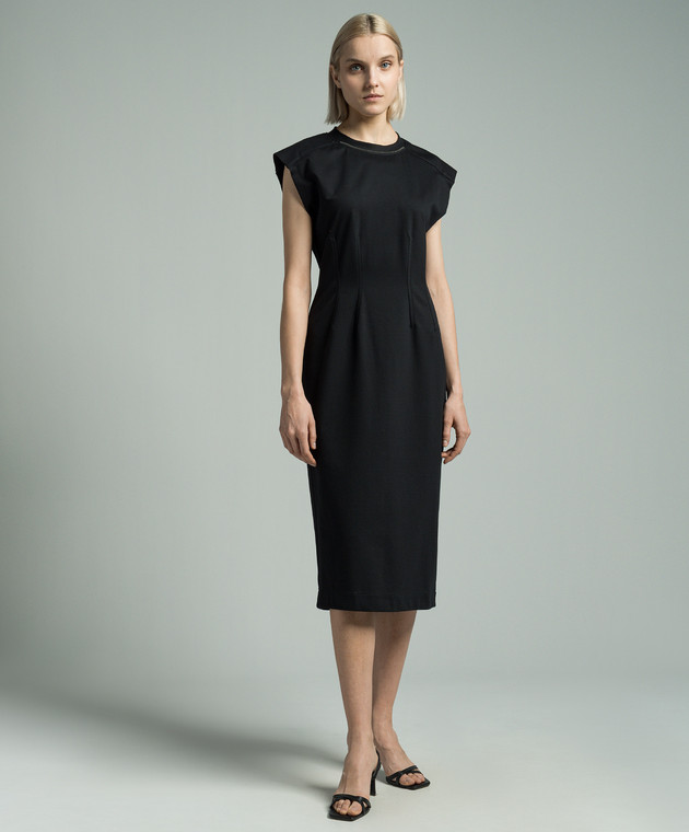 Brunello Cucinelli - Black midi dress with monil chain
