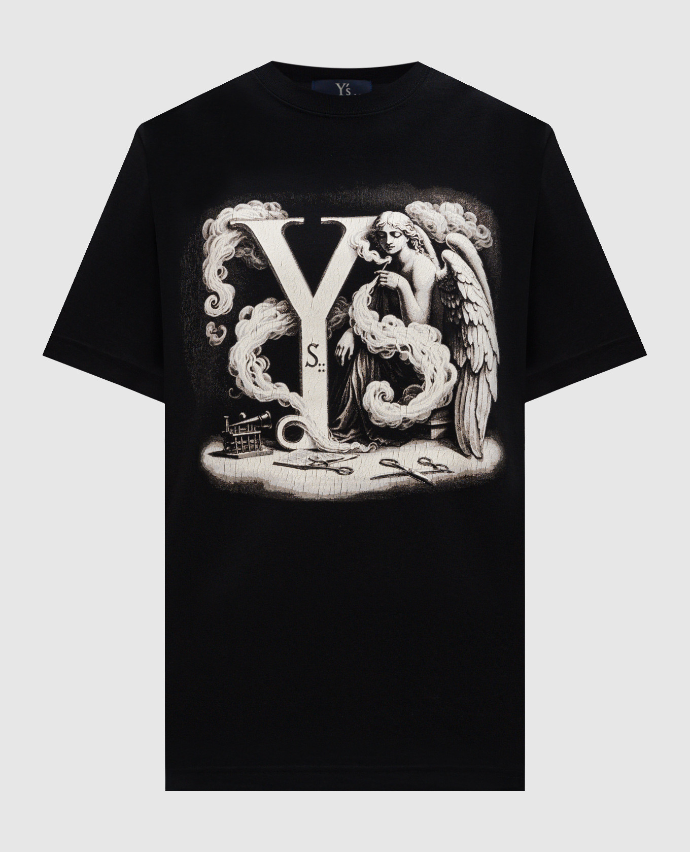 Black t-shirt with a print with a crackle effect y`s yamamoto