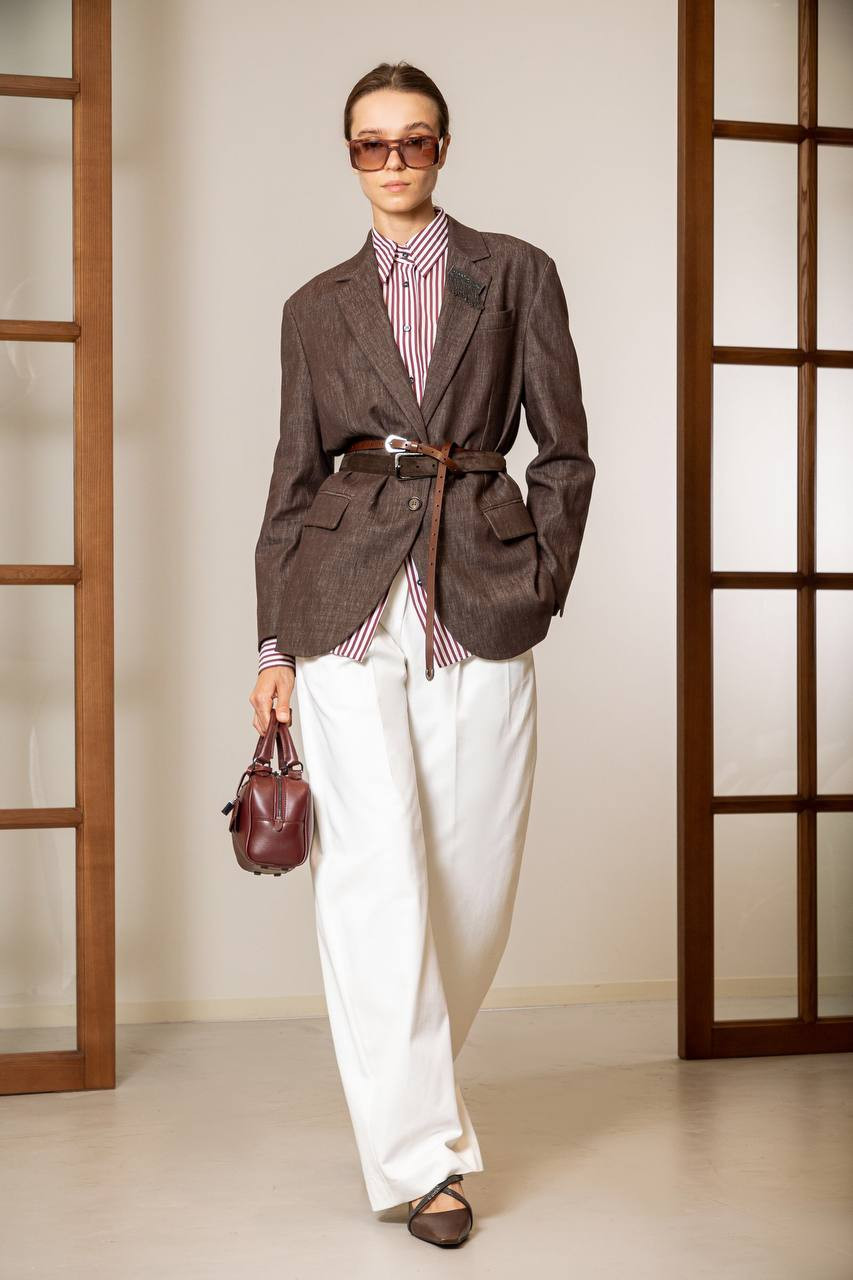 Brown jacket with brooch Brunello Cucinelli 6