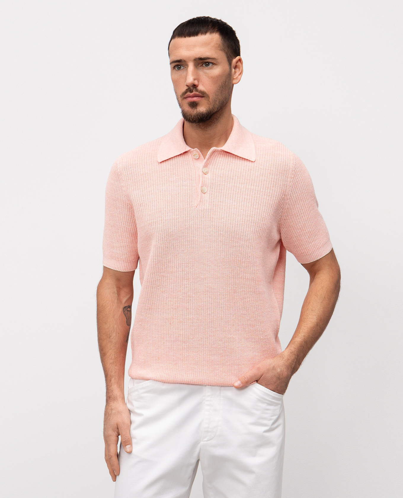 

Pink polo with linen Brunello Cucinelli