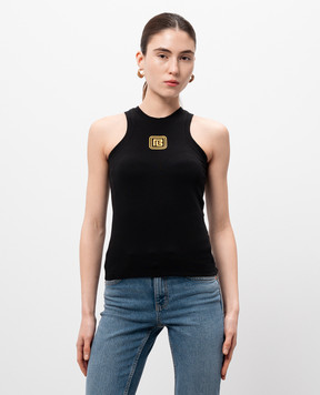 Balmain Black top with Retro PB logo embroidery DF1EB045BC49