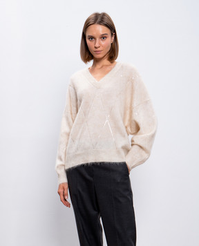Brunello Cucinelli Beige pullover with wool and cashmere with sequins MBP110802
