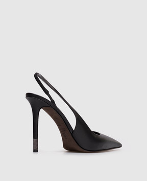 Brunello Cucinelli Black leather slingbacks with monil chain MZSKC2828