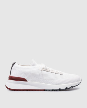 Brunello Cucinelli White sneakers with leather inserts with a textured logo MZUPMBO252