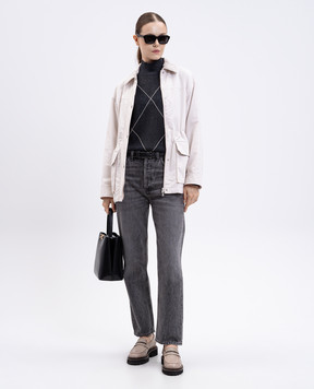 Peserico Gray wool, silk and cashmere sweater in a geometric pattern S99401F129283F