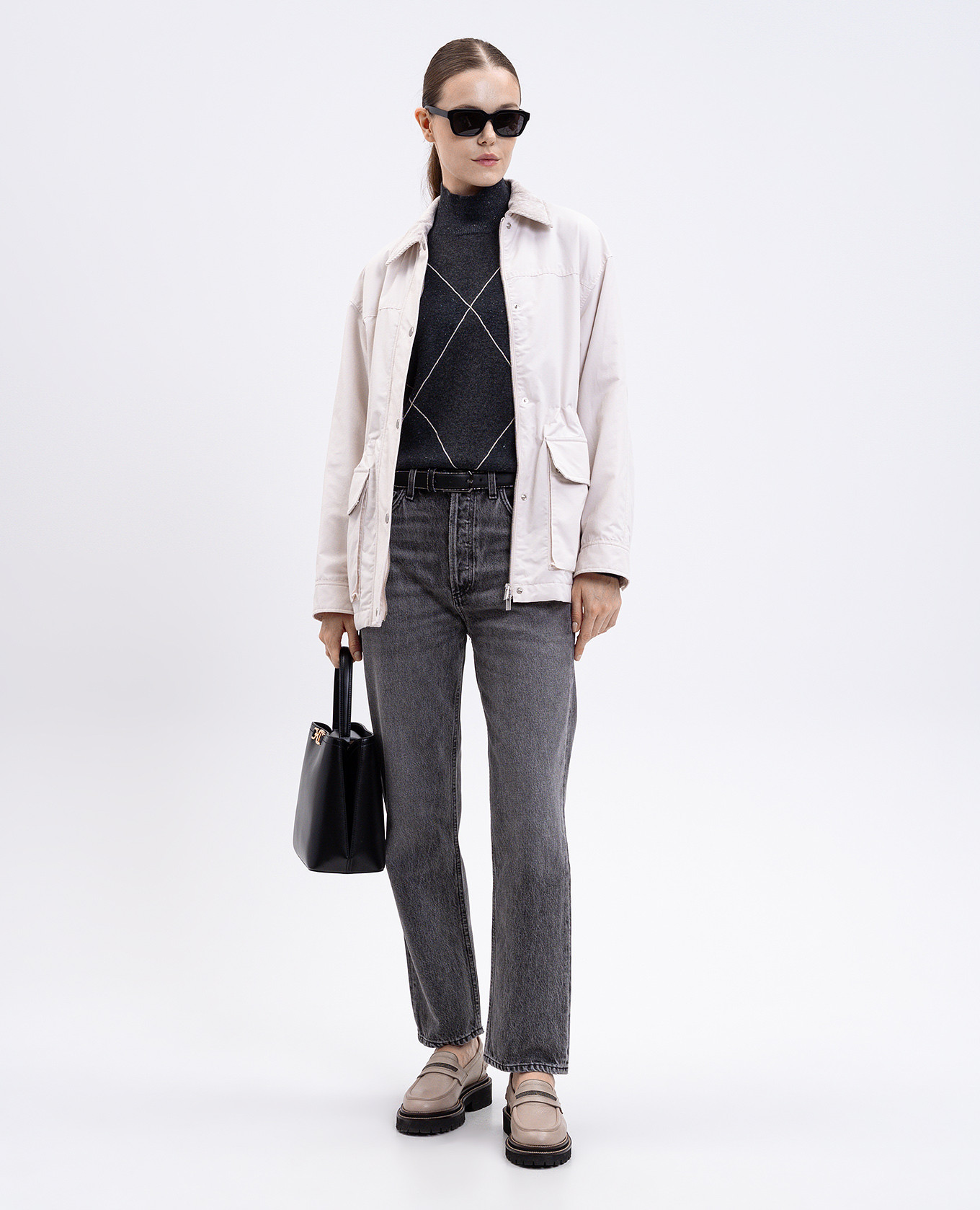 

Gray wool, silk and cashmere sweater in a geometric pattern Peserico, Grey