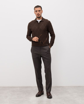 Stefano Ricci Brown cashmere polo shirt with geometric pattern W505027P30W25306