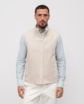 Pini Parma Beige reversible vest with linen GILETHERRBEI