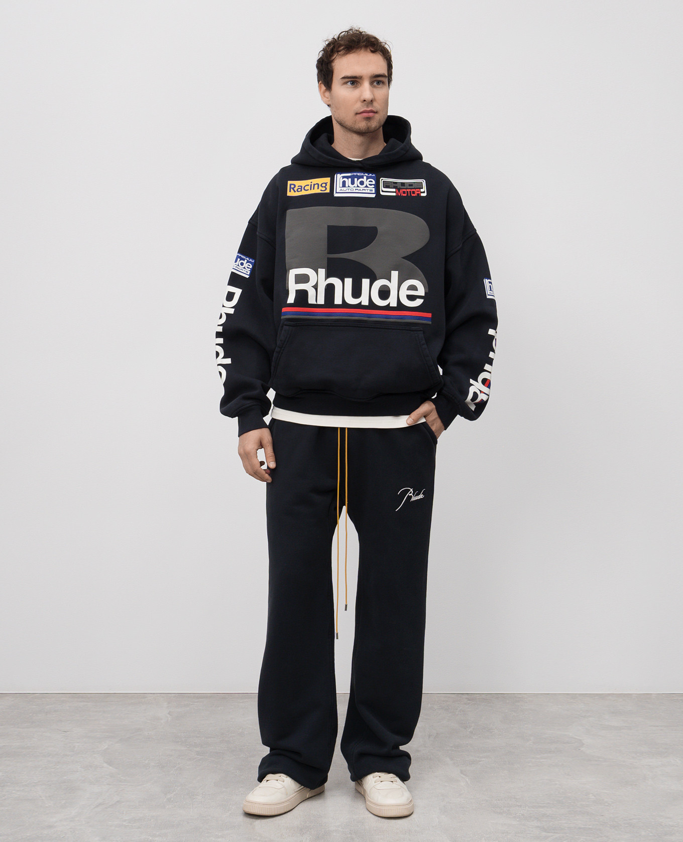

Black insulated hoodie with logo print Rhude