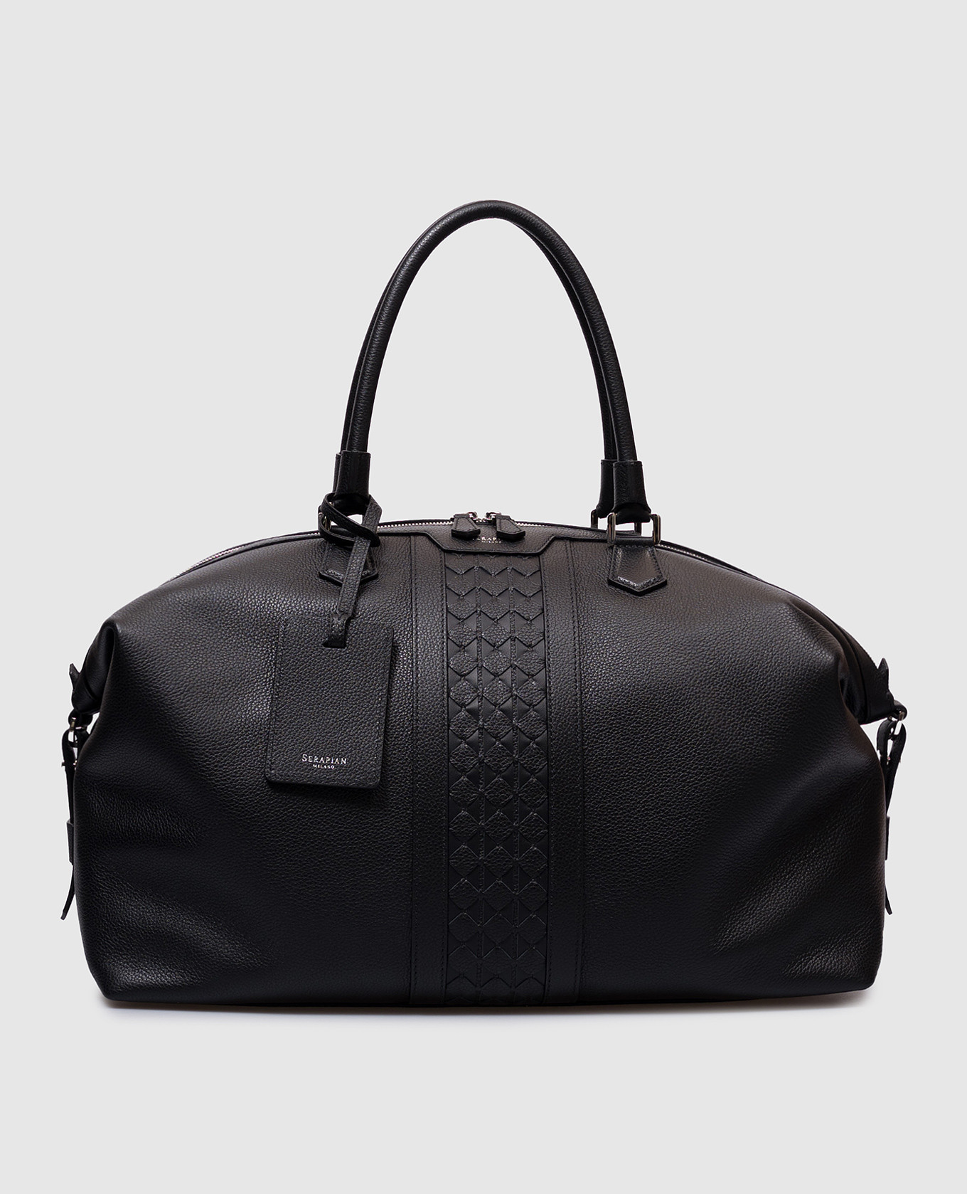 

Black leather travel bag with weaving Serapian