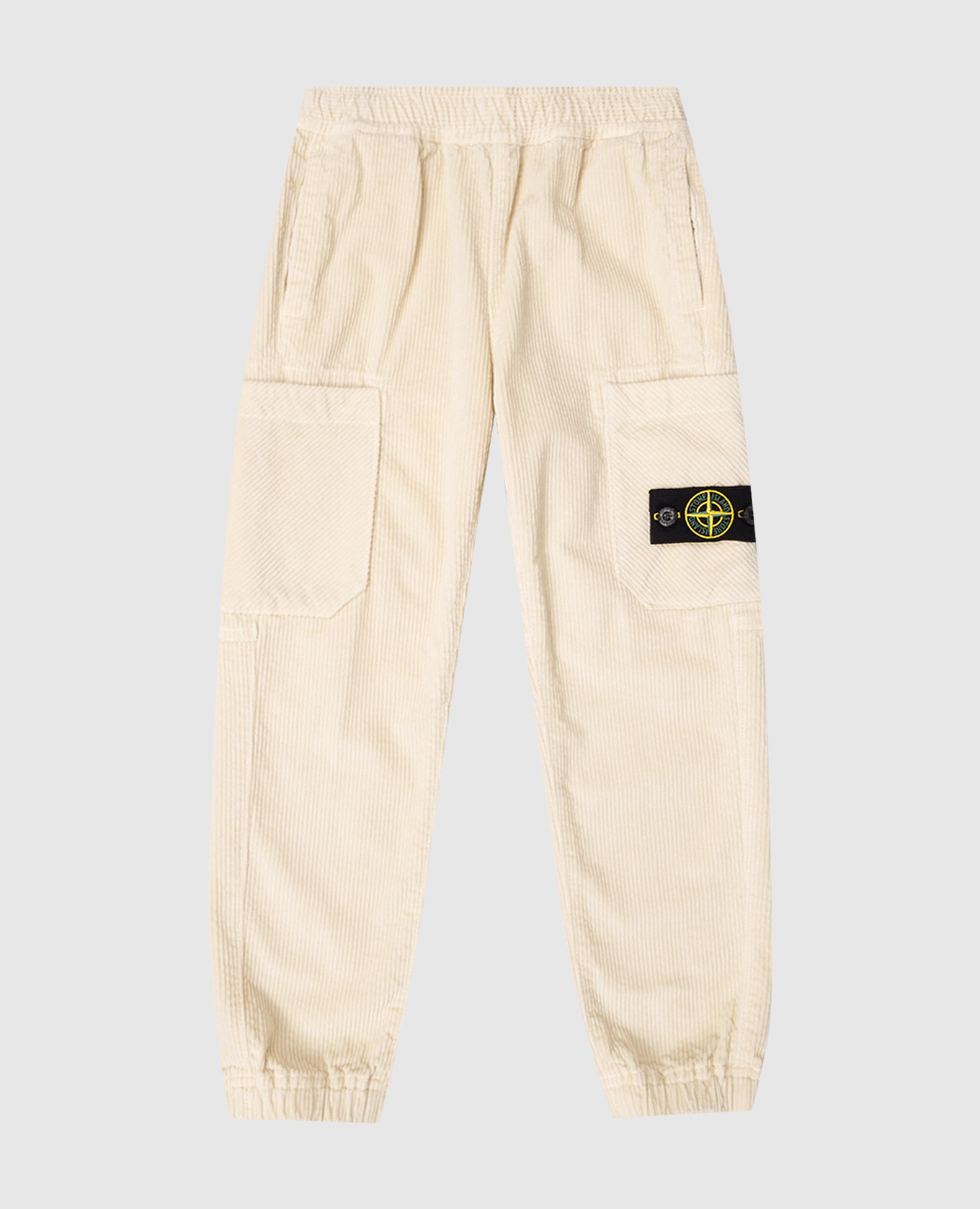 Kids&#39; beige corduroy joggers with logo patch Stone Island