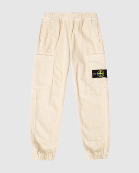 Stone Island Kids' beige corduroy joggers with logo patch K2S163100005S019914
